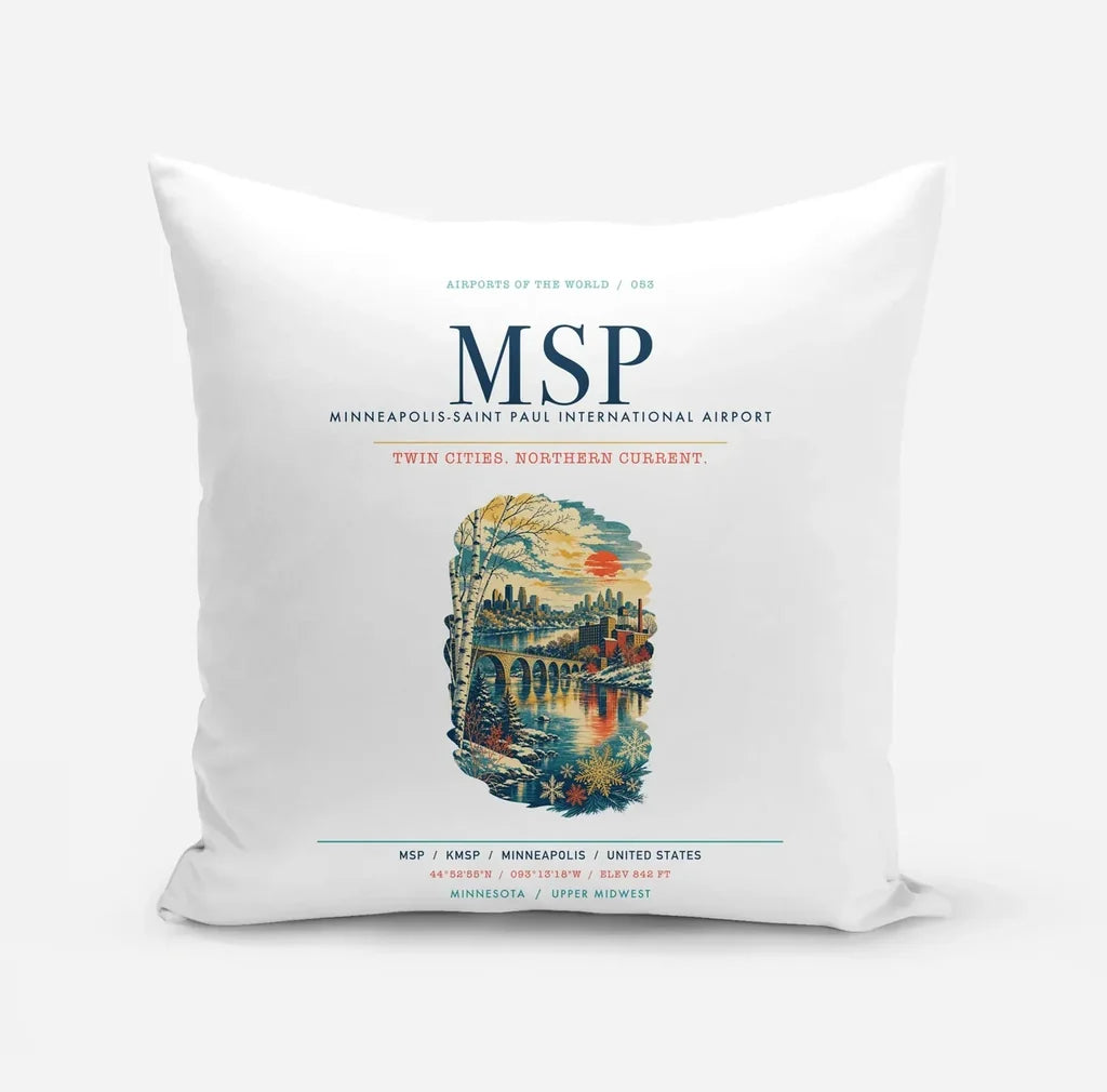Minneapolis-Saint Paul International Airport (MSP) design on white pillow