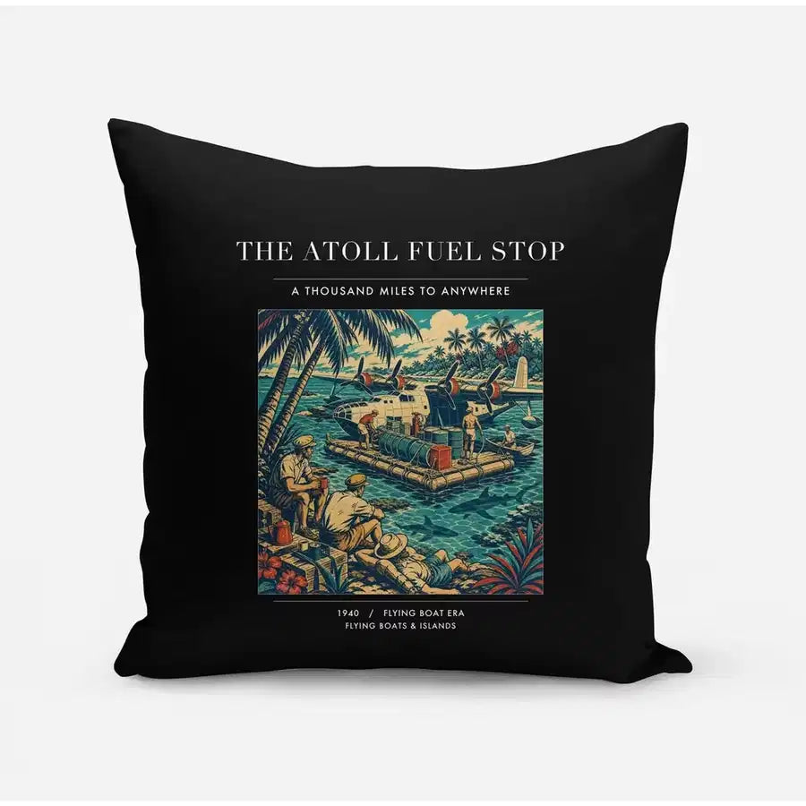 VINTAGE G4069 - The Atoll Fuel Stop - Designed Pillows design on black