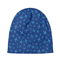 Thumbnail for Many Airplanes Blue aviation embroidery on soft knit fabric 3D knit beanie.