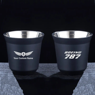 Boeing 787 & Text aviation design on double-wall coffee mug, vacuum-insulated double-wall.