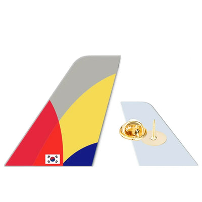 Asiana Airlines aviation design tail-shape badge pin in polished alloy.