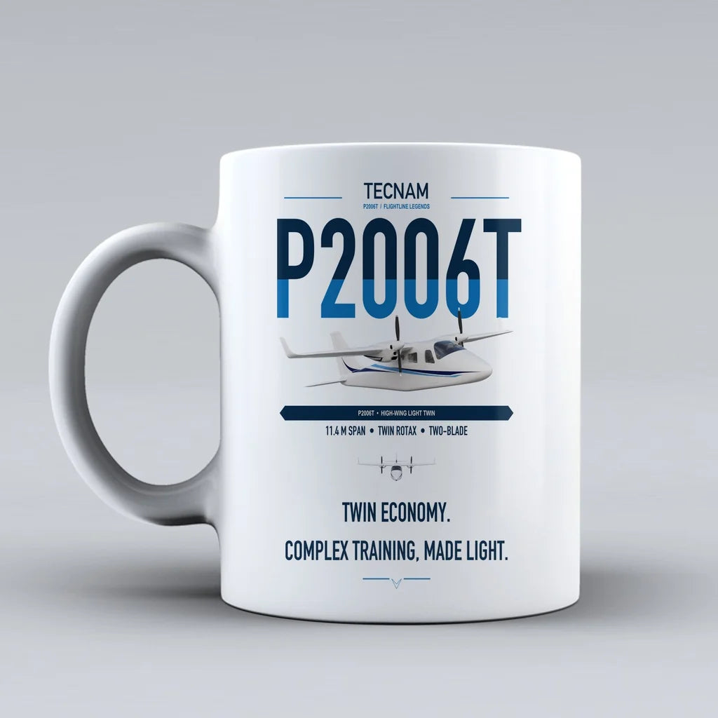 Tecnam P2006T design on white ceramic mug, double-side print