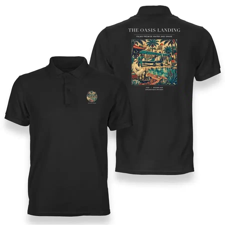 VINTAGE G4331 - The Oasis Landing - Double-Side Polo T-Shirt design on black