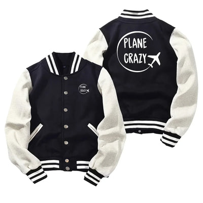 Plane Crazy Baseball Style aviation design printed on two-tone shell with ribbed cuffs baseball jacket.
