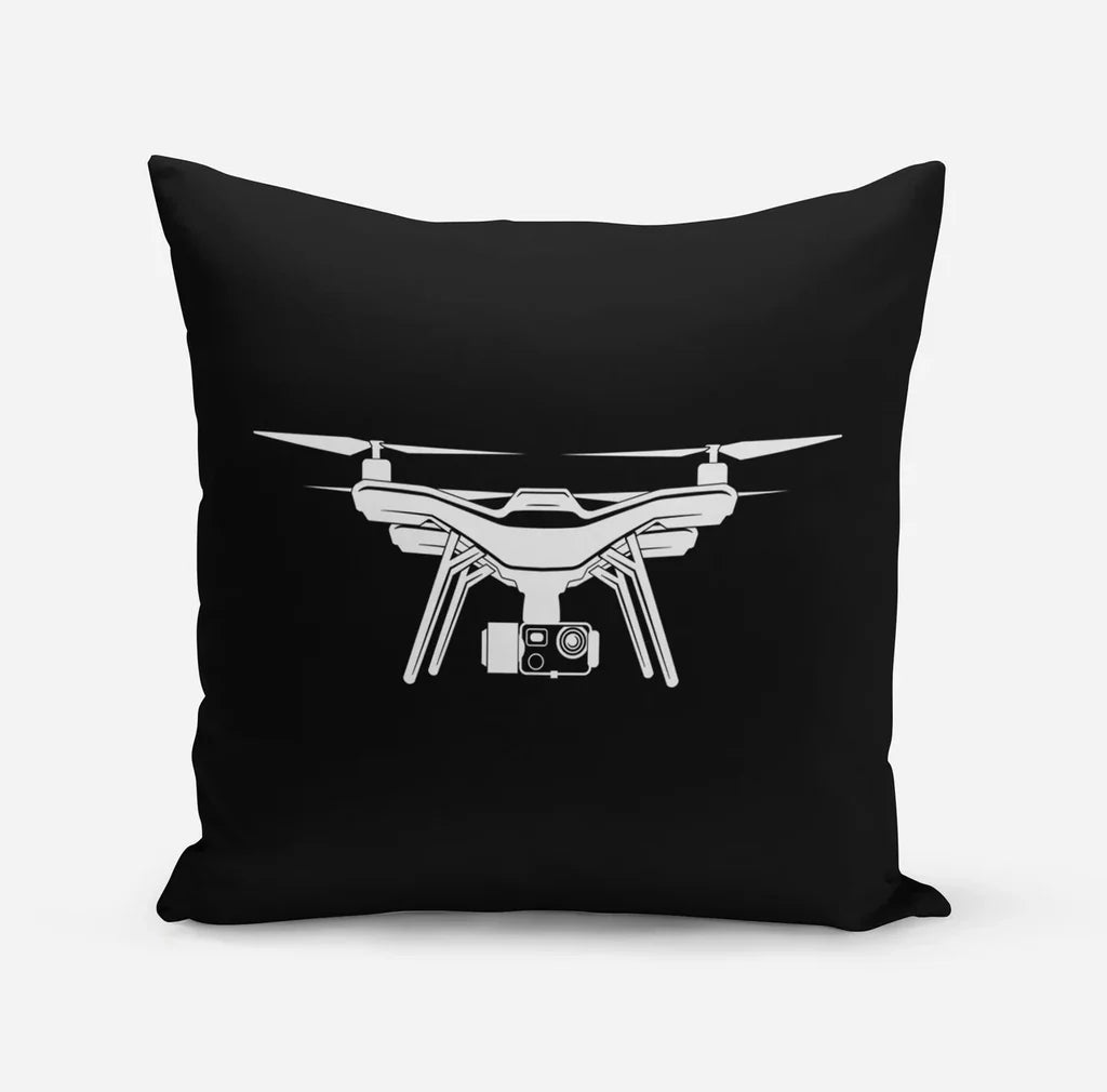 Drone Silhouette aviation design on soft polyester filling pillow.