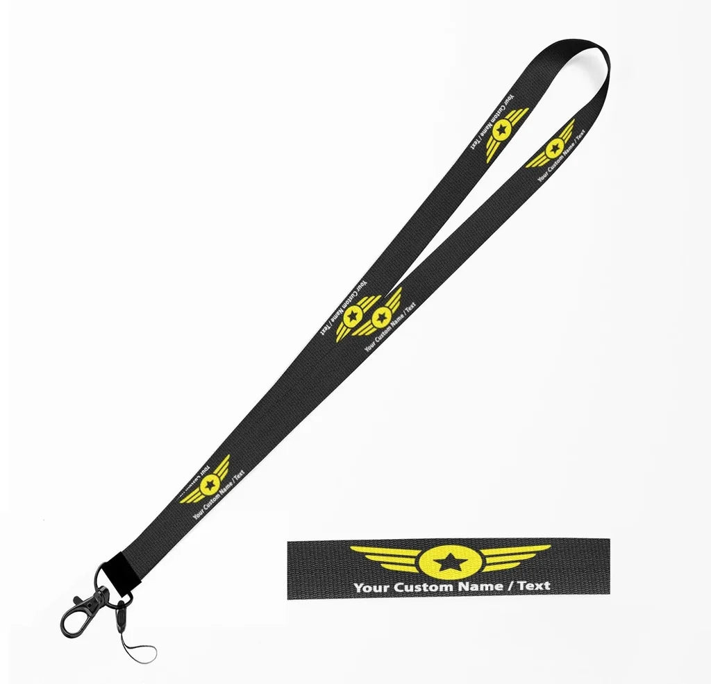 Custom Name & Text (Badge 4) lanyard and ID holder in black