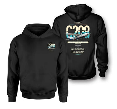 Cessna 208 Caravan design on black double-side hoodie, double-side print