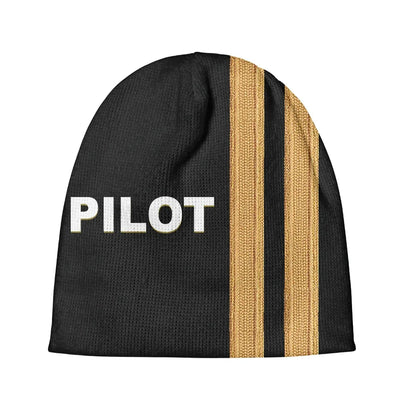 PILOT & Epaulettes 2 Lines aviation embroidery on soft knit fabric 3D knit beanie.