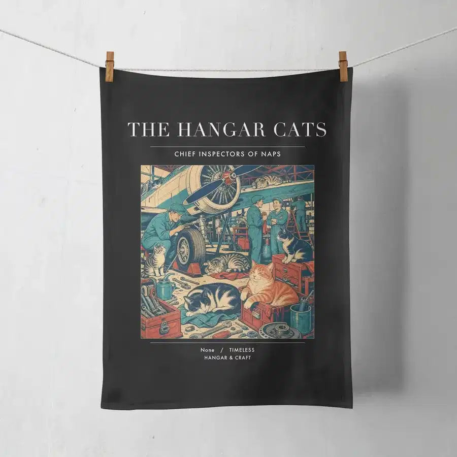 VINTAGE G4137 - The Hangar Cats - Designed Towels design on black