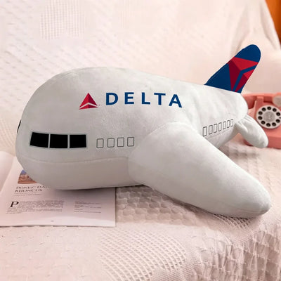 Delta Airlines (Delta Air Lines) aviation design on soft polyester filling airplane-shape decorative pillow.