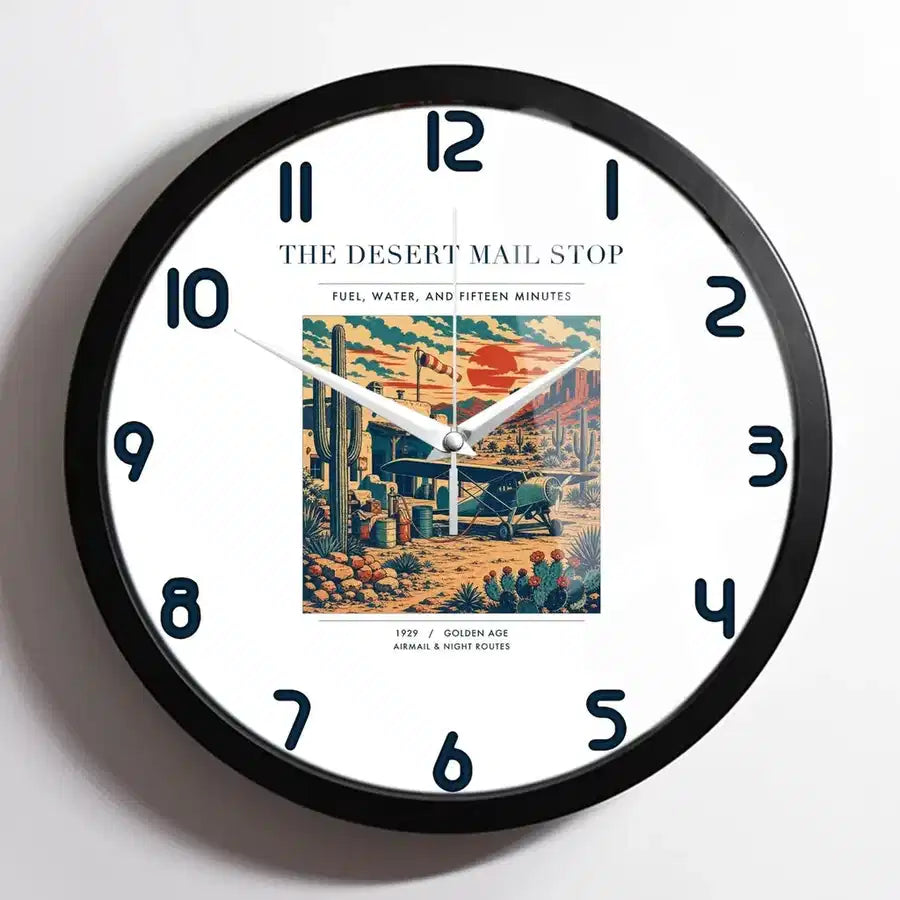 VINTAGE G4151 - The Desert Mail Stop - Designed Wall Clocks design on white framed