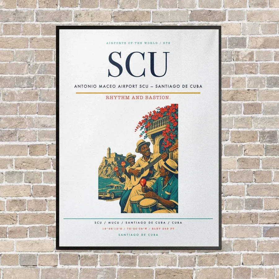 Antonio Maceo Airport SCU — Santiago de Cuba vertical canvas print - framed - white background