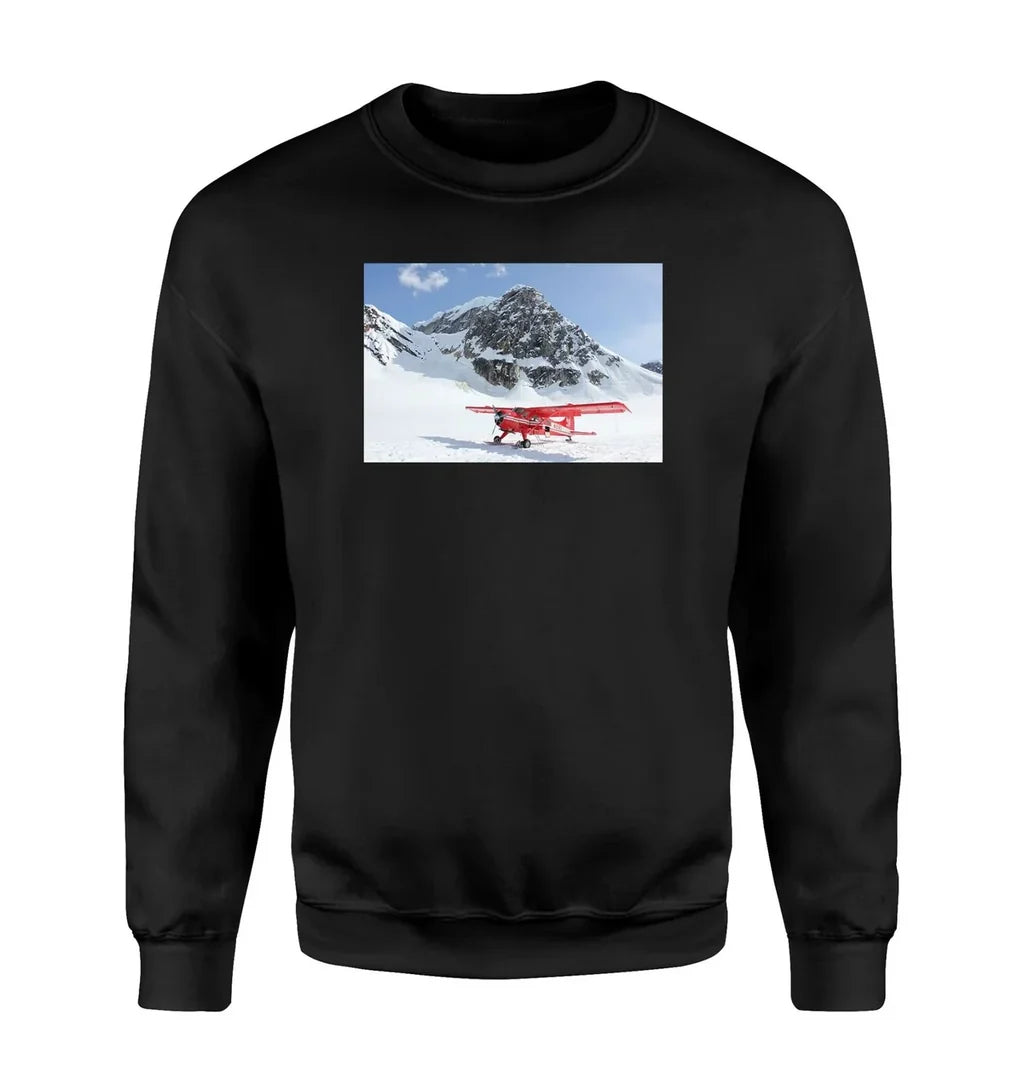 Amazing Snow Airplane aviation design printed on soft cotton blend sweatshirt.
