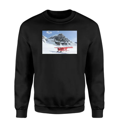 Amazing Snow Airplane aviation design printed on soft cotton blend sweatshirt.