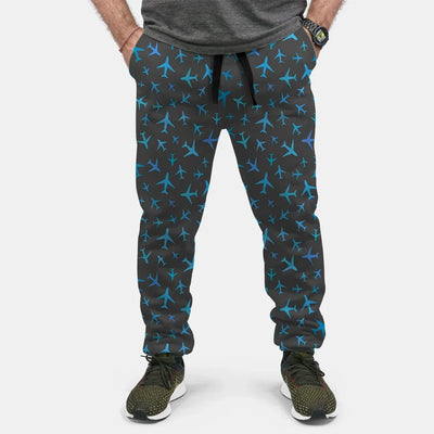 Many Airplanes Gray aviation design on soft cotton blend 3D-printed sweatpants.