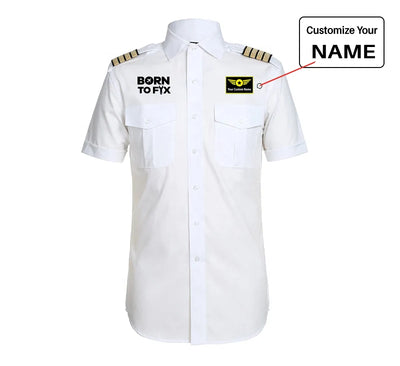 Born To Fix Airplanes aviation design printed on crisp poplin cotton pilot uniform shirt.