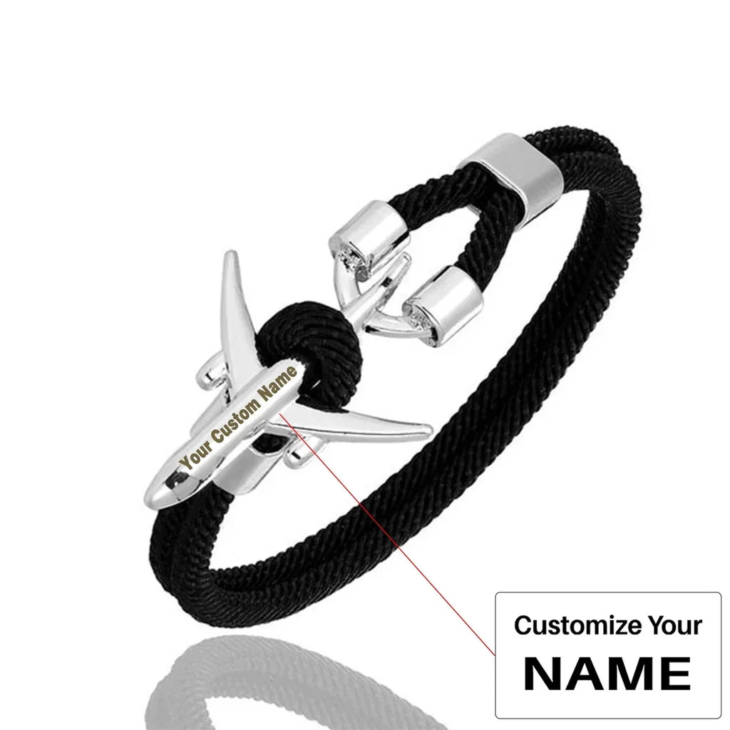 (Edition 2) Stylish Airplane Shape Bracelets Silver(Pure Colours) aviation bracelet, polished metal body with engraved detail.