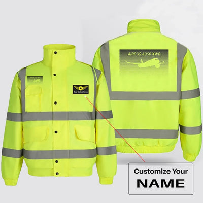 Airbus A350XWB & Dots aviation design printed on insulated shell with high-visibility reflective panels reflective winter jacket.