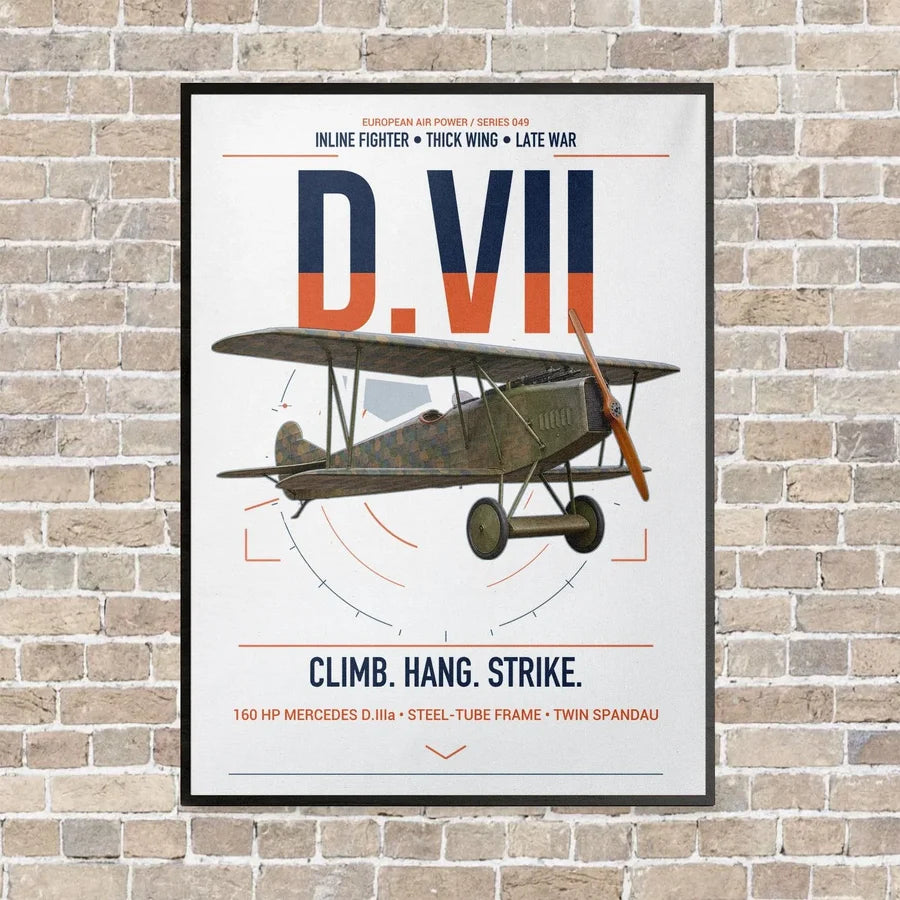 Fokker D.VII vertical canvas print - framed - white background