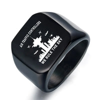 Thumbnail for Air Traffic Controllers - We Rule The Sky aviation ring in stainless steel.