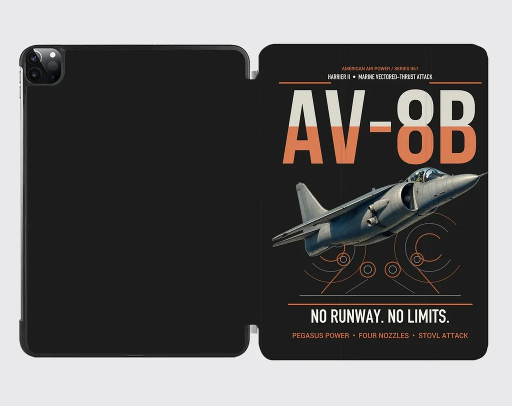 AV-8B Harrier II design on black ipad tablet case
