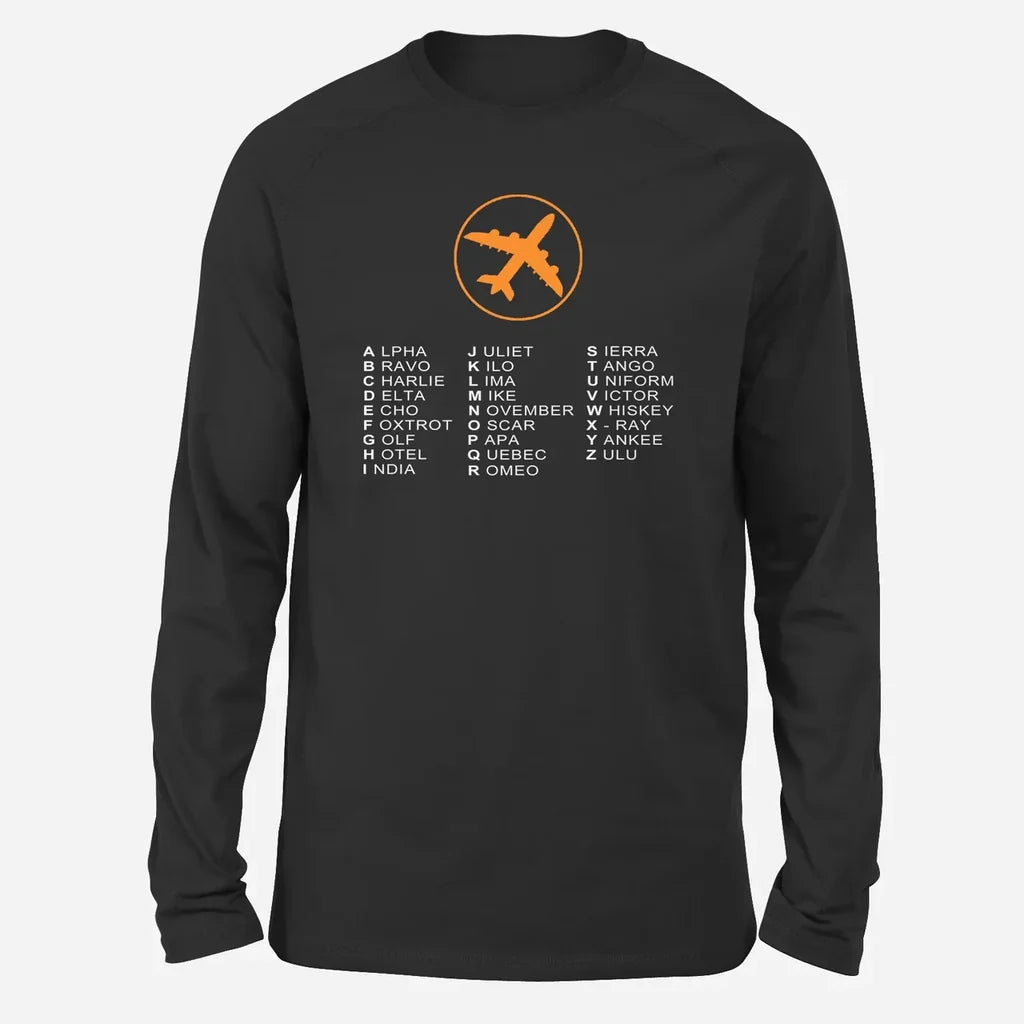 Aviation Alphabet 2 Long-Sleeve aviation design printed on soft cotton long-sleeve T-shirt.