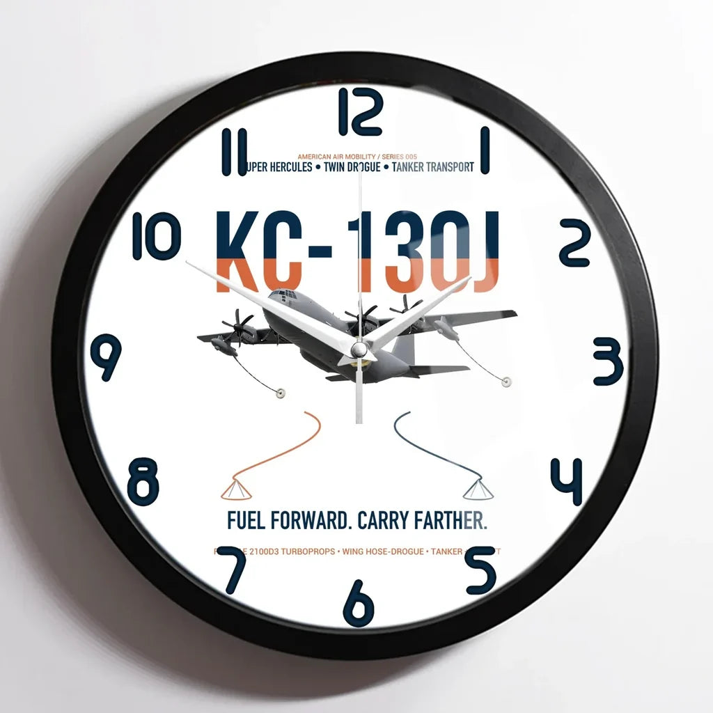 KC-130J SUPER HERCULES design on white framed wall clock