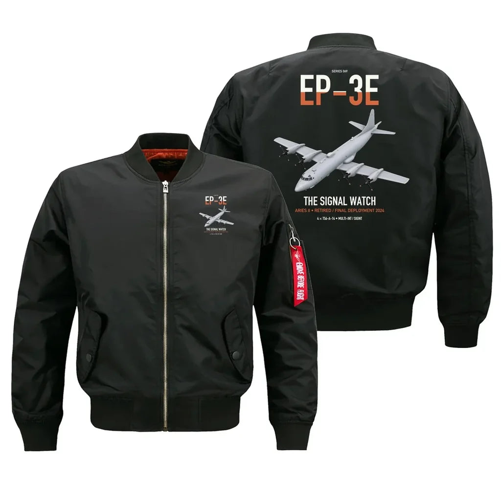 EP-3E ARIES II design on black bomber jacket, double-side print