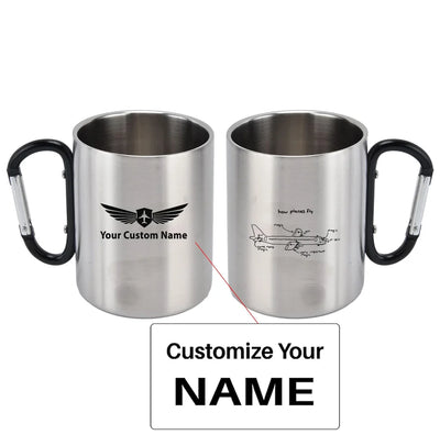 How Planes Fly aviation design on outdoor mug, durable insulated construction.