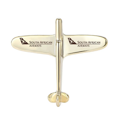 South African Airways Airplane Shape aviation airplane-shape brooch, polished alloy body with engraved detail.