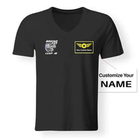 Thumbnail for Boeing 737 & Leap 1B aviation design printed on soft cotton V-neck T-shirt.
