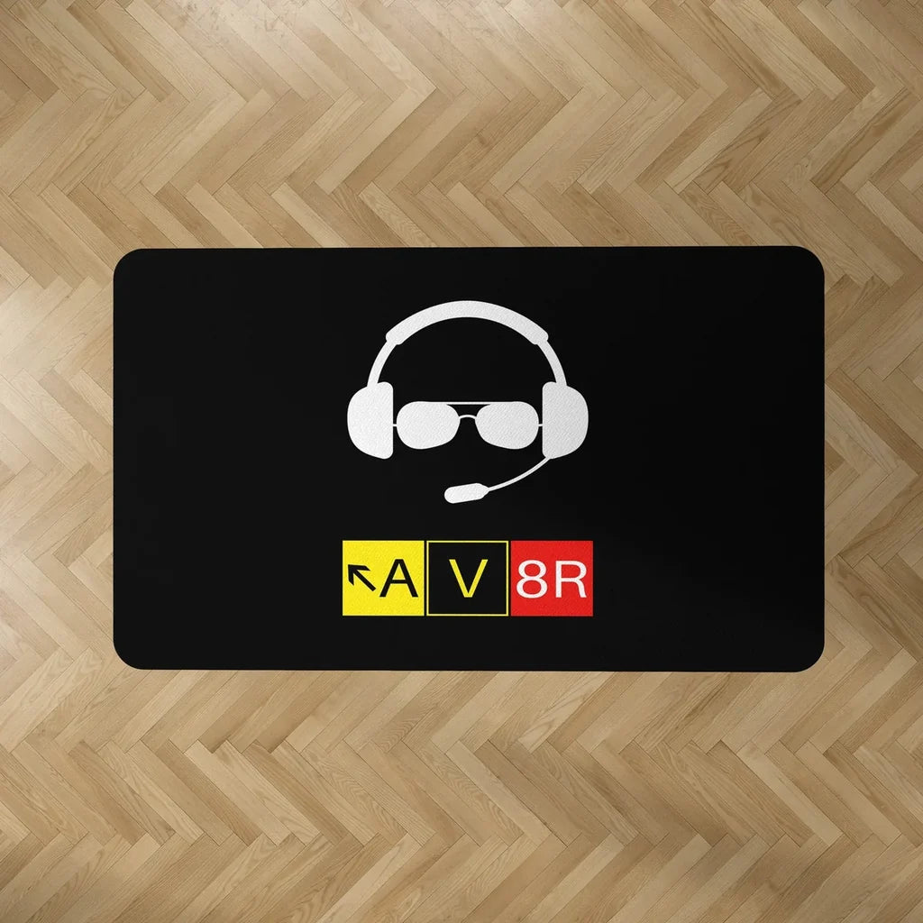 AV8R 2 aviation design on durable carpet pile with non-slip backing rectangle carpet floor mat.