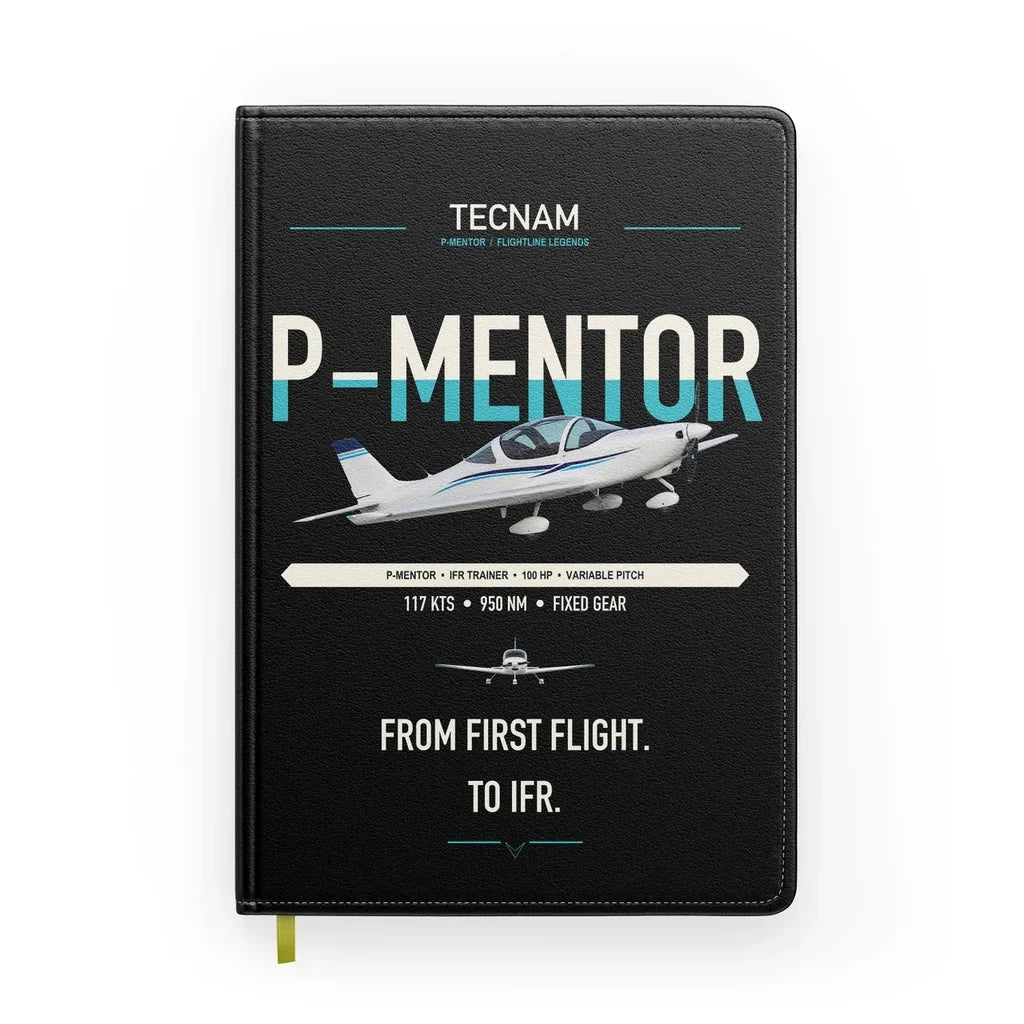 Tecnam P-Mentor design on black notebook
