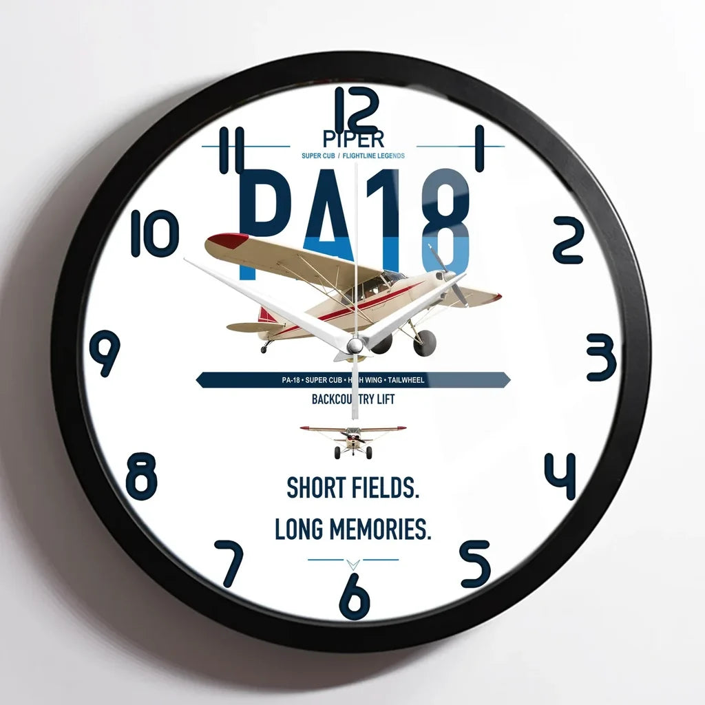 Piper PA-18 Super Cub design on white framed wall clock