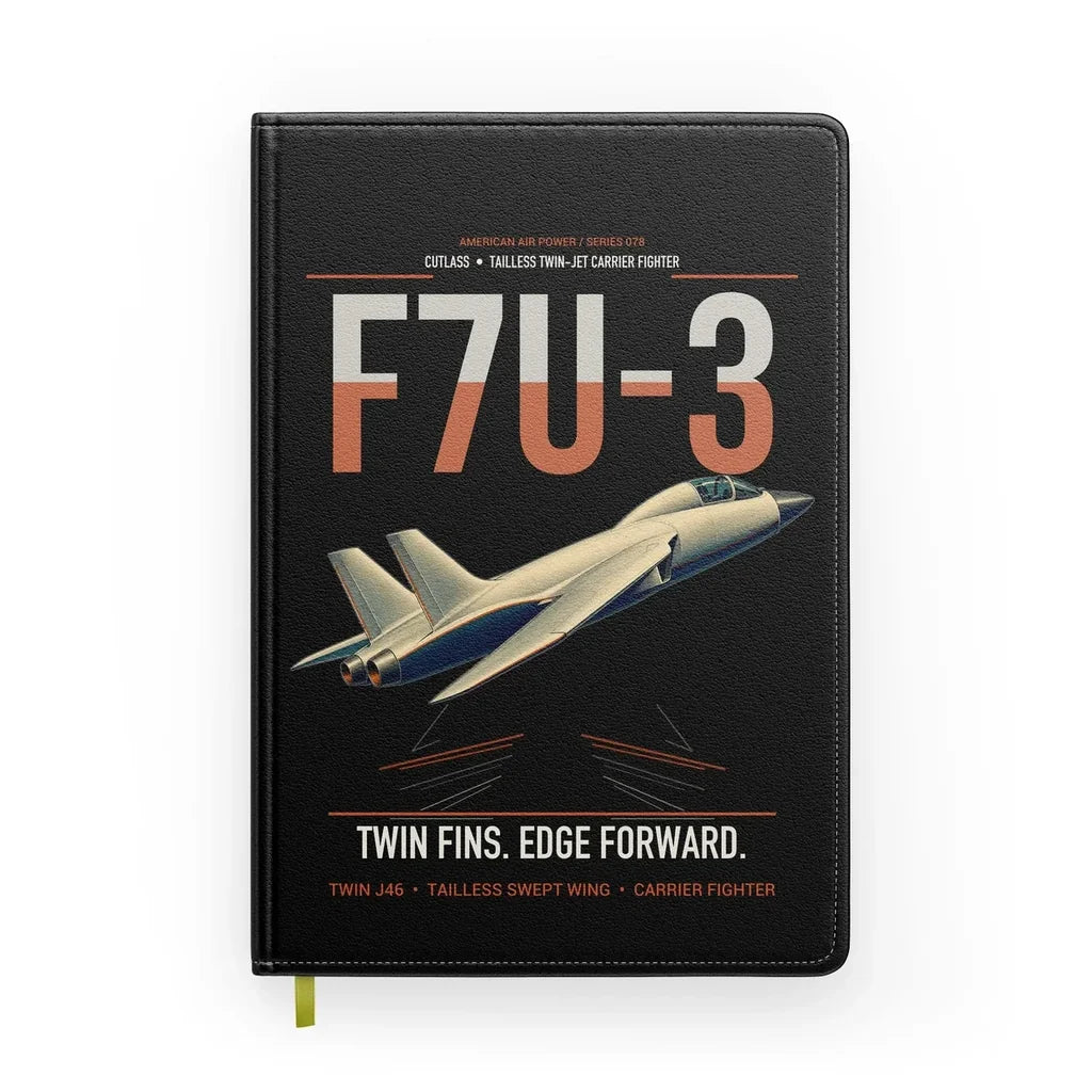 F7U-3 Cutlass design on black notebook