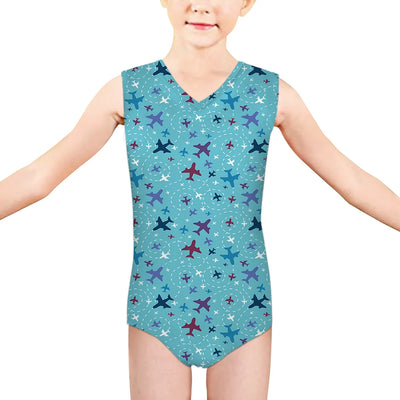Love of Travel with aviation print on kids quick-dry fabric swimsuit.