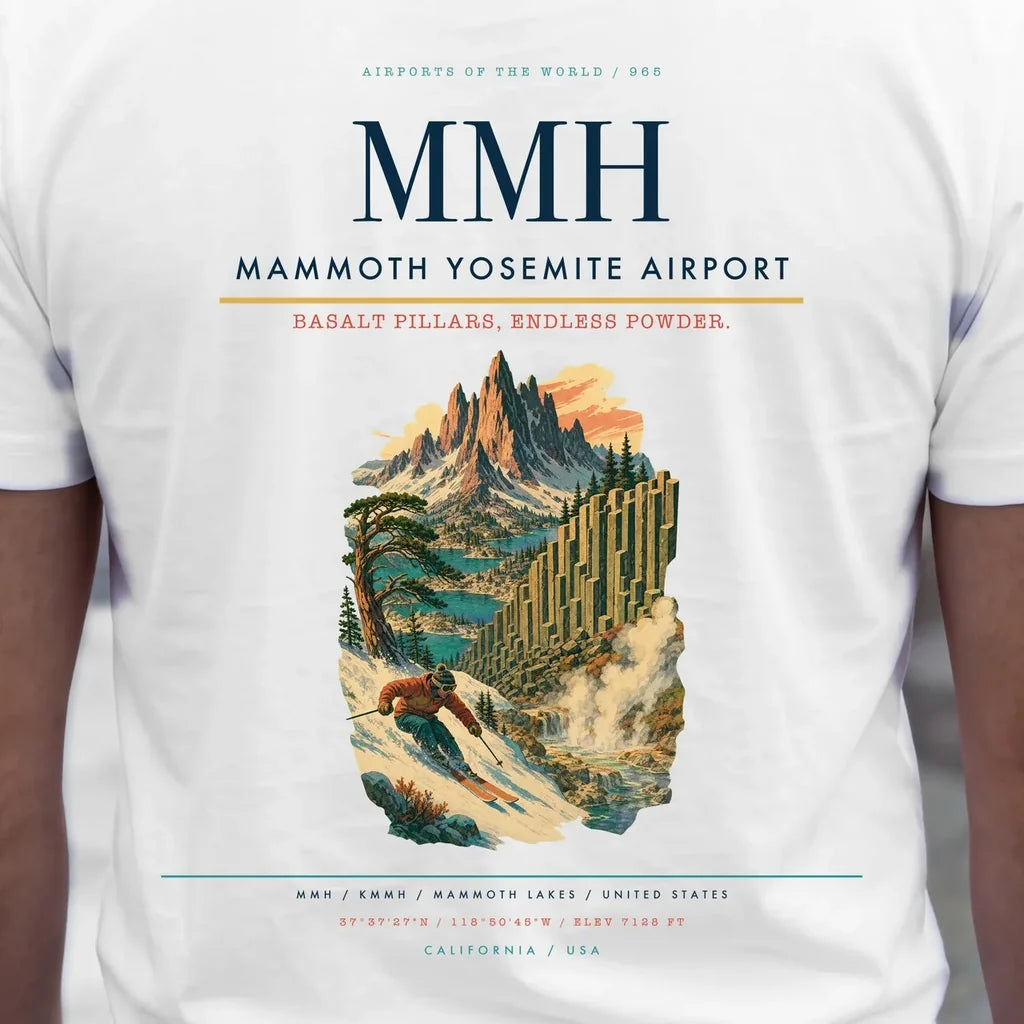 Mammoth Yosemite Airport (MMH) double-side t-shirt design close-up cover