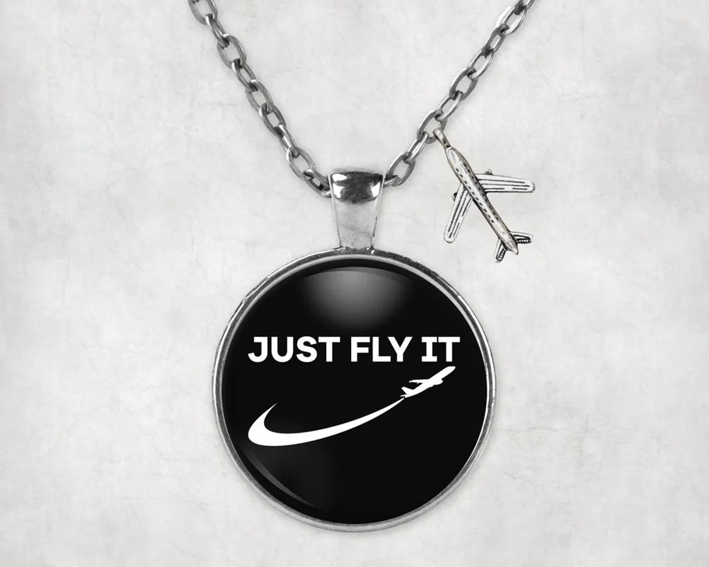 Just Fly It 2 aviation necklace, stainless steel body with engraved detail.