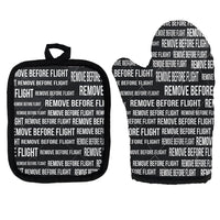 Thumbnail for Remove Before Flight 3-Black Kitchen Glove & Holder aviation design on durable fabric with insulated lining kitchen glove holder.