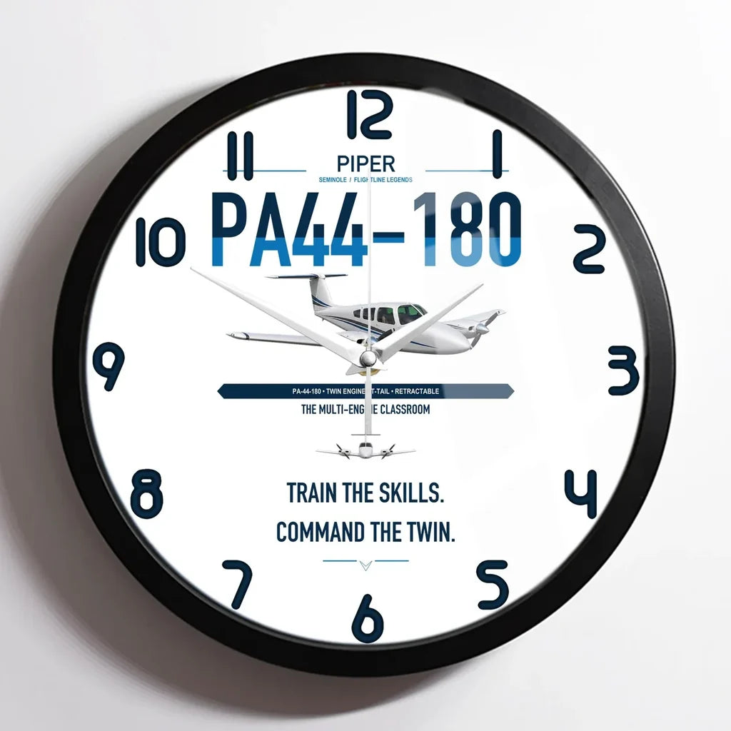 Piper PA-44-180 Seminole design on white framed wall clock