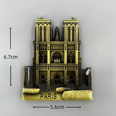 Notre Dame de Paris France 3D Metal Fridge aviation design 3D metal magnet sticker in 3D metal with magnetic back.