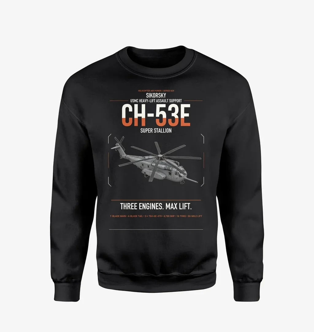 Sikorsky CH-53E Super Stallion design on black sweatshirt