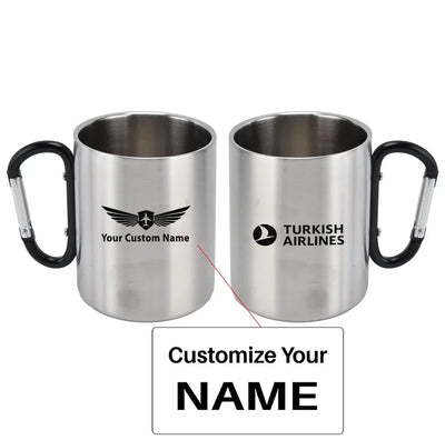 Turkish Airlines aviation design on outdoor mug, durable insulated construction.