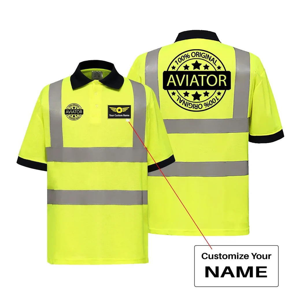%100 Original Aviator aviation design printed on soft cotton reflective polo shirt.