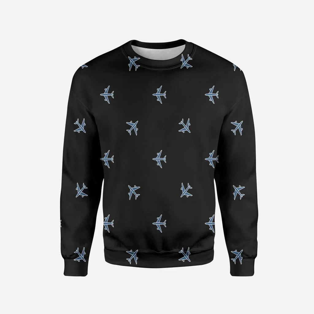 Nice Airplanes (Black) Printed aviation design printed on soft cotton blend 3D sweatshirt.