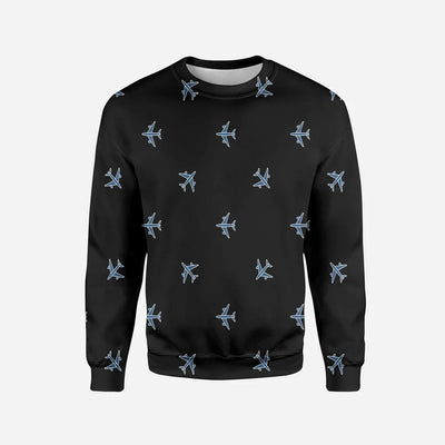 Nice Airplanes (Black) Printed aviation design printed on soft cotton blend 3D sweatshirt.