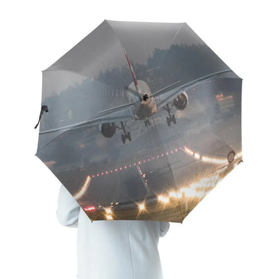 Magnificent Airplane Landing aviation design on windproof polyester umbrella.