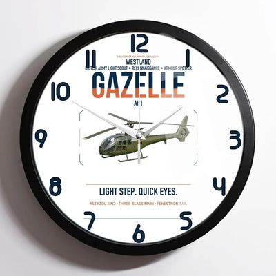 Westland Gazelle AH1 design on white framed wall clock