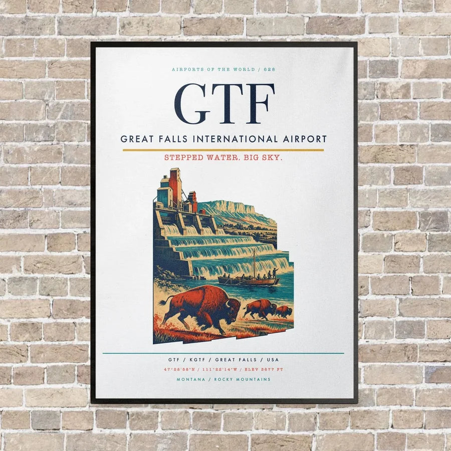 Great Falls International Airport GTF vertical canvas print - framed - white background