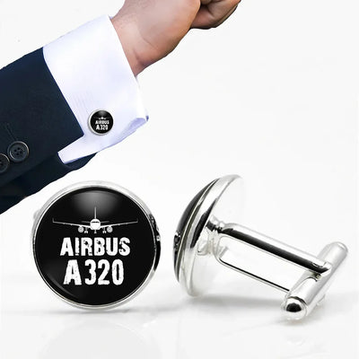 Airbus A320 & Plane aviation-themed cuff links, polished metal.